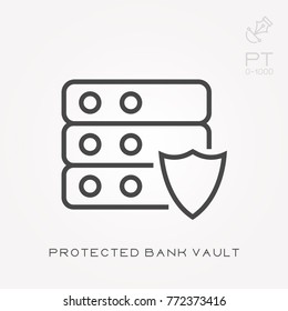 Line icon protected bank vault