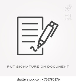 Line icon put signature on document