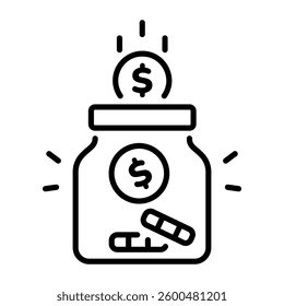Line icon of putting coins in a saving jar 