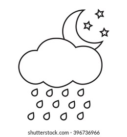 Line icon rain and moon. Vector illustration.