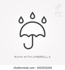 Line icon rain with umbrella