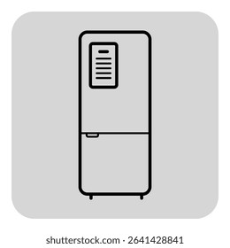 Line icon of refrigerator against minimalist gray background. Modern home appliances concept. Ideal for kitchen-related projects