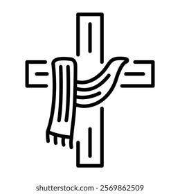 A line icon of religious draped cross 