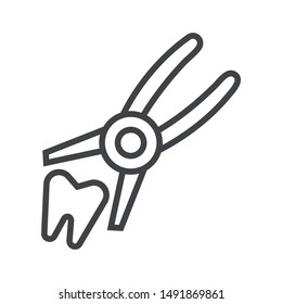 Line icon removing forceps tooth. Simple vector illustration with ability to change.