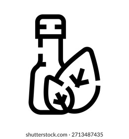 Icono de línea que representa una botella de aceite esencial de origen vegetal o extracto de hierbas, que simboliza el bienestar natural, productos cosméticos orgánicos y soluciones de atención médica sostenibles