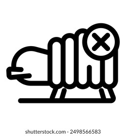 Line icon representing a broken electric heater, indicating a heating system failure