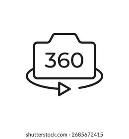 Line icon representing a camera with three sixty degree rotation