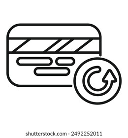 Line icon representing a credit card with a recurring payment symbol, ideal for projects related to online payments and subscriptions