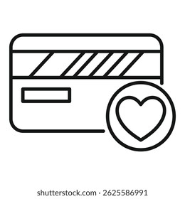 Line icon representing a credit card with a heart, symbolizing the concept of charity donation using modern payment methods