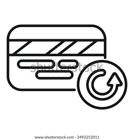 Line icon representing a credit card with a recurring payment symbol, ideal for projects related to online payments and subscriptions