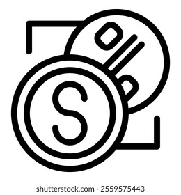 Line icon representing a dollar coin increasing its value, perfect for websites and apps related to finance and investment