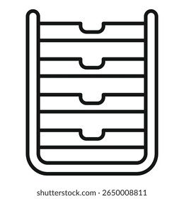 Icono de línea que representa una unidad de cajón, ideal para temas como la organización de la oficina y el almacenamiento