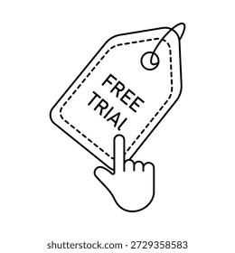 Line icon representing a free trial offer, commonly used in SaaS marketing to encourage users to test software features before purchase. Suitable for onboarding, subscription plans, and conversion-focused designs.
