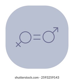 Line icon representing gender equality with symbols for male and female connected by equals sign. Balance and unity in gender representation