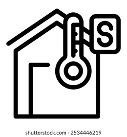 Line icon representing a house with a thermometer showing high temperature and the letter s for summer season