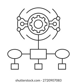 Line icon representing an orchestrator service that centrally manages and coordinates interactions between multiple system components in a distributed architecture.