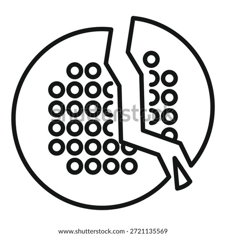 Line icon representing a petri dish splitting, illustrating the concept of cell division in a scientific setting