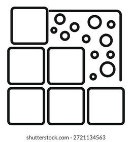 Icono de línea que representa un material poroso, que muestra el concepto de porosidad y permeabilidad