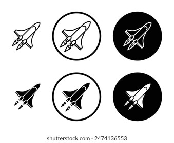 Icono de línea que representa un transbordador espacial para temas aeroespaciales y de exploración adecuados para diseños de UI de App y Sitios web.