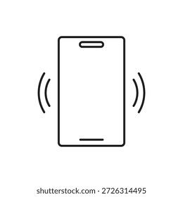 Icono de línea que representa una alerta de dispositivo de teléfono móvil vibrante.