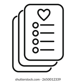 Line-Icon für eine Wunschliste mit Herz, perfekt für Valentinstag-Projekte