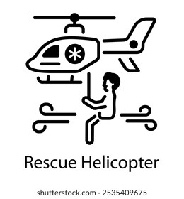 Um ícone de linha de helicóptero de resgate 