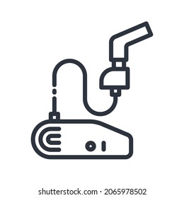 Line icon of a respiratory face mask side view. Nebulizer symbol isolated on transparent background.