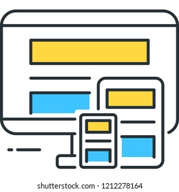 Line icon of responsive web design on pc, tab, phone device vector illustration