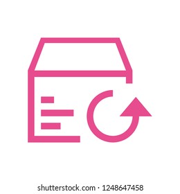 Line icon return to cardboard box isolated on white background. Vector illustration.