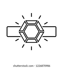 Line icon of ring with diamond or other gem. Shining engagement or marriage ring, expensive jewelry. Vector Illustration 