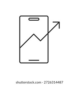 Line icon of a rising growth chart on smartphone screen.