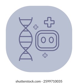 Line icon of robot face alongside DNA strand, symbolizing integration of technology and genetic science. Innovation and future advancements concept
