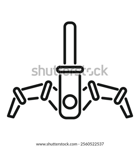Line icon of a robotic arm handling a test tube, representing automation in scientific research