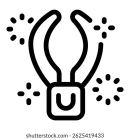 Line icon of a robotic arm holding a microchip, symbolizing automated chip manufacturing