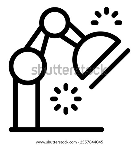 Line icon of a robotic arm holding a lamp, representing innovation in smart home technology