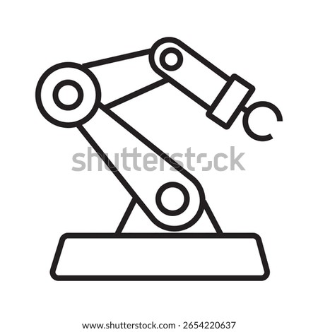 Line icon of robotic arm used in automation, manufacturing, or industrial construction. Editable stroke. vector illustration