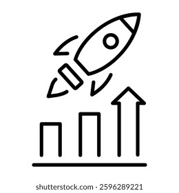 A line icon of rocket with metrics depicting sales boost 