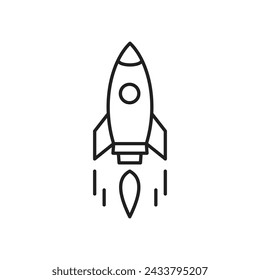 Line icon of a rocket, rocket movement with a tribe of engine, isolated from the background,