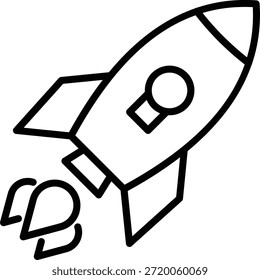 Icono de línea de cohete que representa el lanzamiento del mercado y la aceleración del crecimiento empresarial.