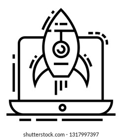 Line icon with rocket,  this is startup launch icon 