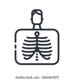 Line icon of a roentgen procedure front view. Healthcare symbol isolated on transparent background.