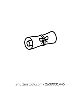A line icon of a rolled parchment scroll tied with a ribbon. Monochrome symbol for history, decrees, and official documents, isolated on a white background.