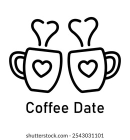 Um ícone de linha da data romântica do café