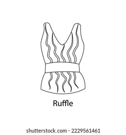 Line icon ruffle Vector illustartion. Outline simple Sleeveless Bloues vector icon isolated on white background. Sketch of ruffle top for Girls. Hand drawing Clothes Symbol icon