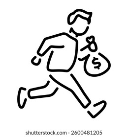 Line icon of a running character showing tax evasion 