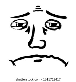 Line icon with sad emotion. Crying unhappy Face. Funny hand drawn style with head isolated on transparent background.
