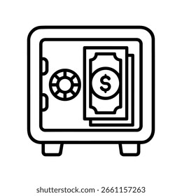 ícone de linha seguro com vetor money no fundo branco
Ícone de linha de vetor negócios no plano de fundo branco