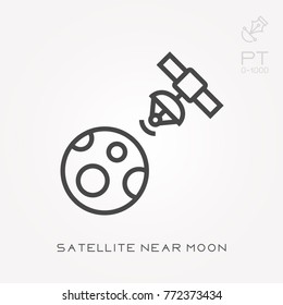 Line icon satellite near moon