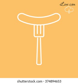 Line icon- sausag  on fork