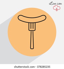 Line icon- sausag  on fork